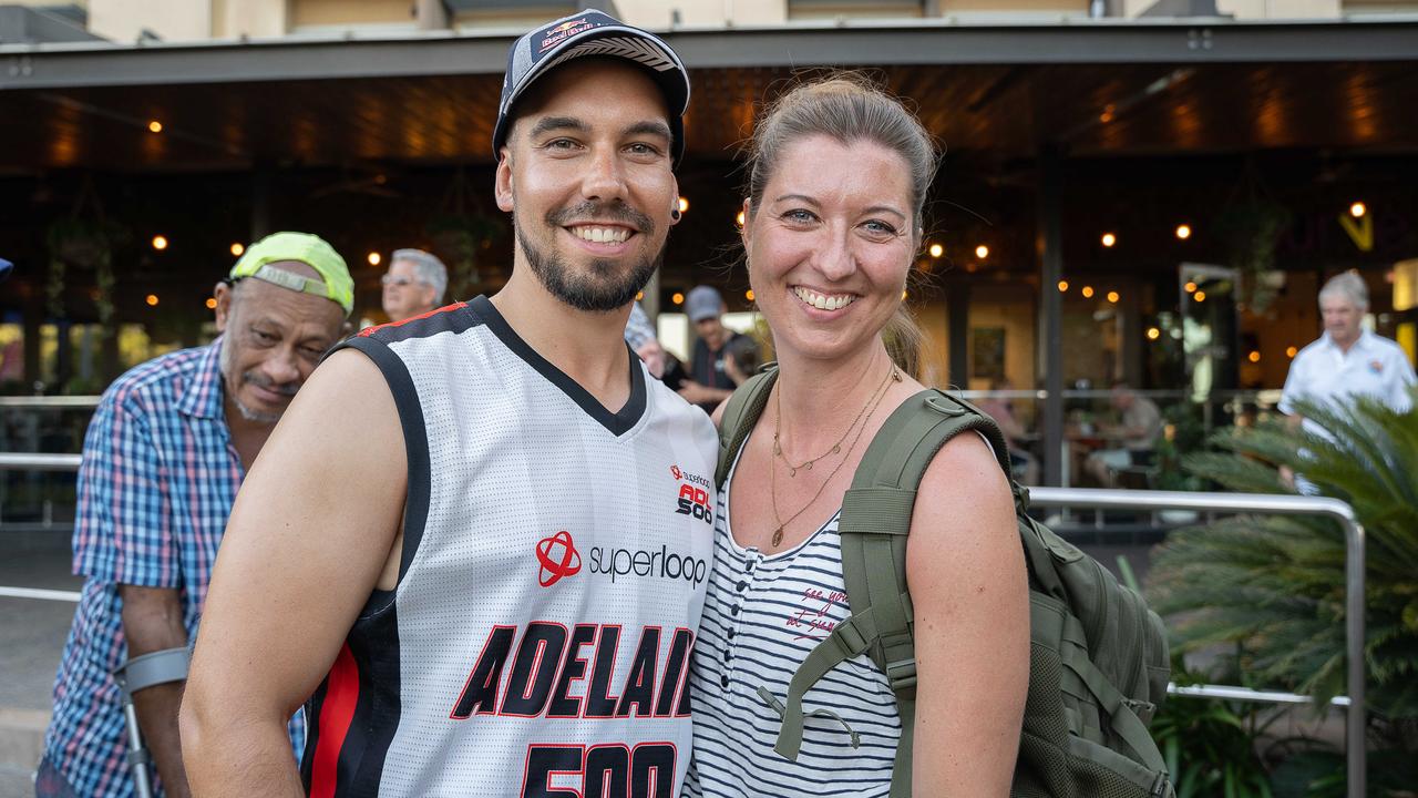 Tobias Kohl and Jessica Prochnow at the Driver and Rider signing at Darwin Waterfront for betr Darwin triple crown 2023 Picture: Pema Tamang Pakhrin