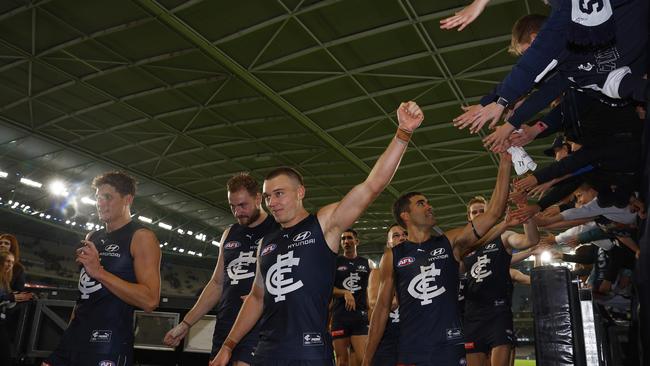 Carlton captain Patrick Cripps is holding off on publicly discussing the Blues making the finals. Picture: Getty Images