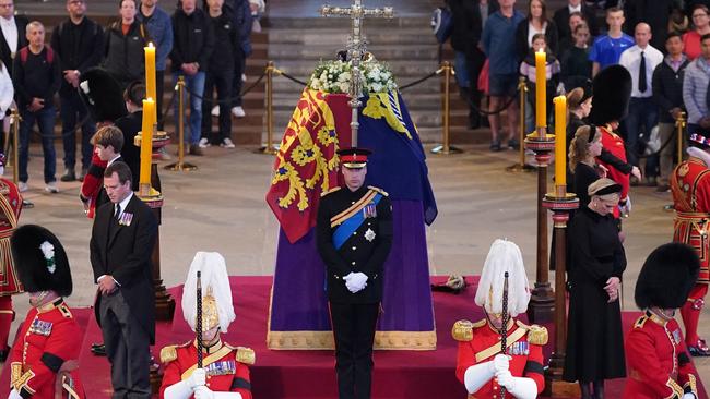 The Queen’s grandchildren stood for 15 minutes. (Photo by Yui Mok-WPA Pool/Getty Images)