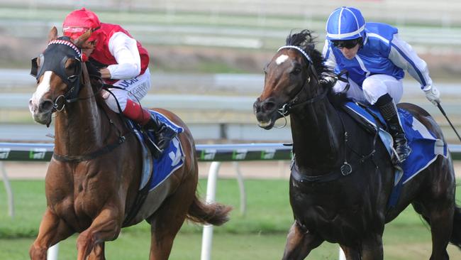 Cashing Up, left, scored an impressive win at Doomben on Saturday. Picture: Grant Peters