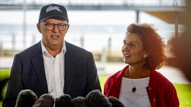 PM Anthony Albanese and MP Jodie Balyea during a press conference at Frankston Victoria. Picture: NCA NewsWire / Tamati Smith