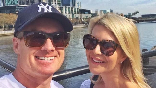 Grant Denyer said he could not have made the recovery he has without wife Cheryl, pictured in Melbourne as he returned to work. Picture: Instagram