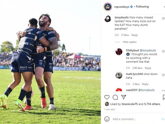 Kyle Feldt's prickly response to a fan on social media.