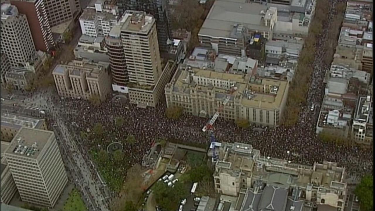 Thousands of Aussies showed up at yesterday's protests to stand up for black lives. The sheer numbers are staggering. Picture: 9News