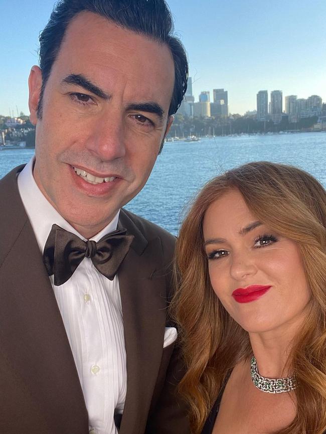 Isla Fisher and Sacha Baron Cohen dress up for the oscars in Sydney. Posted to Isla Fisher’s instagram