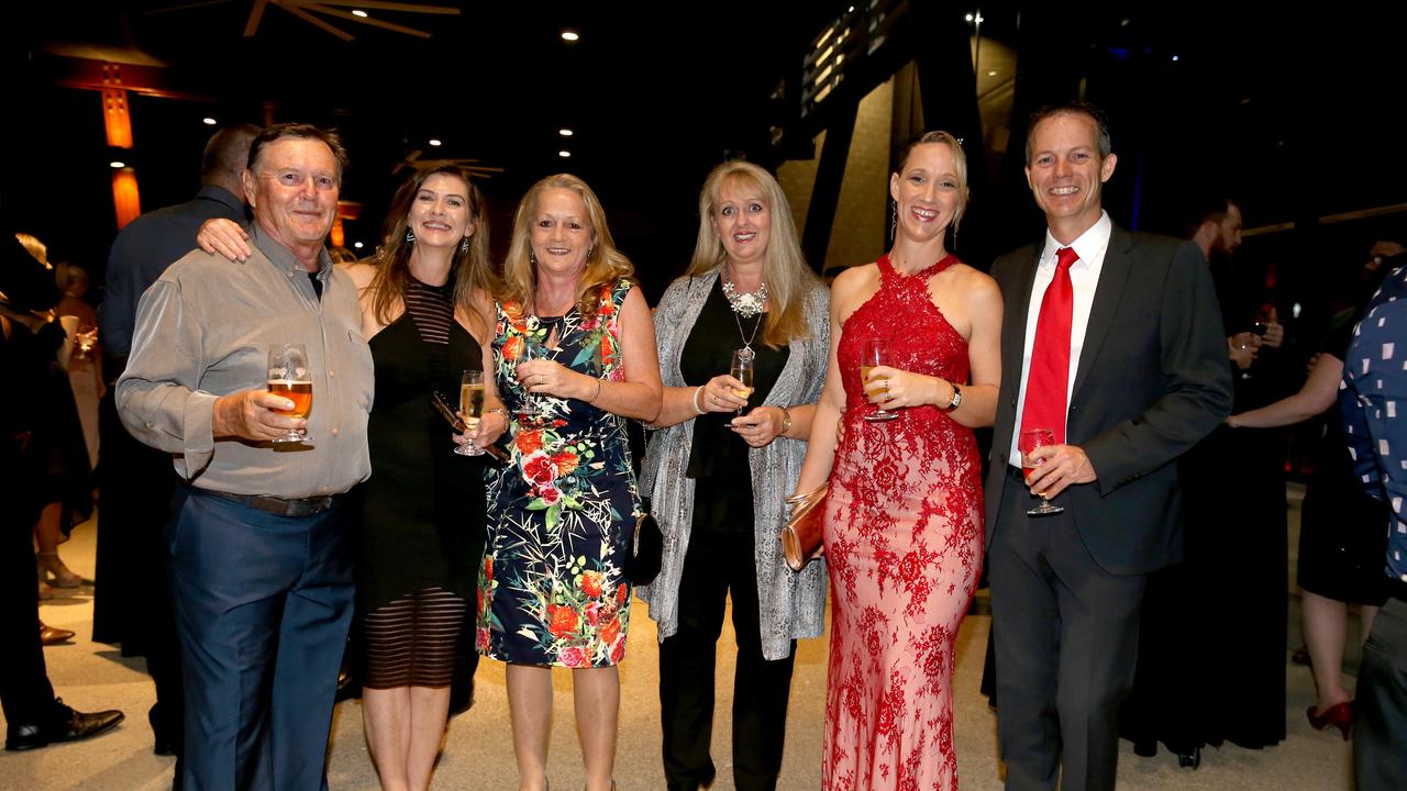 Derek Smith, Nicky Sharwood, Roslyn Smith, Tanya Wallace, Fiona and Leon Kyle at the FNQ Housing and Construction Awards 2019 at Cairns Convention Centre. PICTURE: ANNA ROGERS