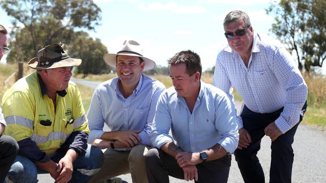 A roads announcement in Molong with now-Nationals candidate Sam Farraway (second from left) and Cabonne Mayor Kevin Beatty on the far right. Picture: NCA NewsWire/Steve Gosch