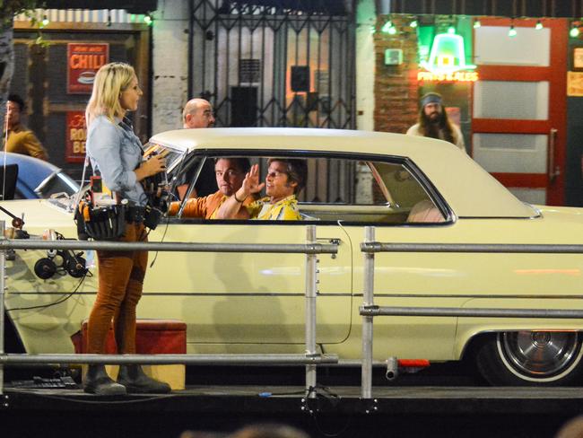 Brad Pitt and Leonardo DiCaprio on set. Picture: MEGA