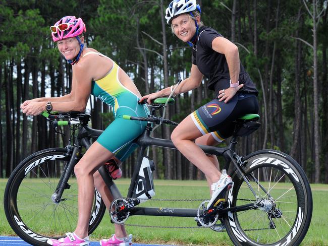 Rio gold medallist and paratriathlete Katie Kelly with guide Michellie Jones (front).