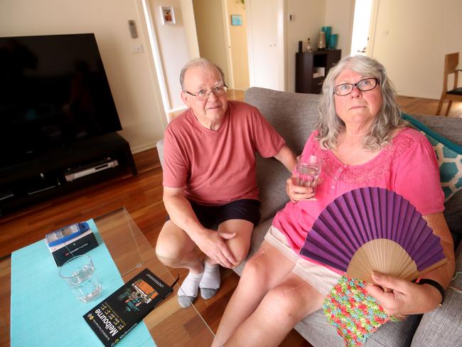 Keith and Margaret Hodgkiss bunker down after the power went out. Picture: David Geraghty