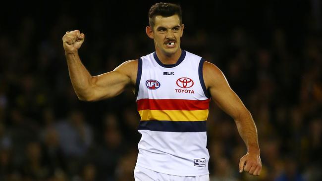 Crow Taylor Walker celebrates a goal in the win over Richmond. Picture: George Salpigtidis