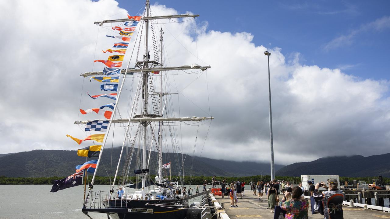 STS Young Endeavour alongside HMAS Cairns for the open day as part of Navy Week 2025. Picture: LSIS Jarrod Mulvihill / Department of Defence