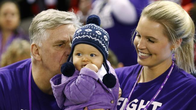 Maddie and Nick Riewoldt's father, Joe, with James and Catherine Riewoldt. Picture:Wayne Ludbey