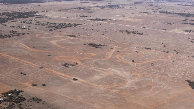 Aerial shot of grading work showing an outline of the planned V8 Supercar circuit on land at Tailem Bend. Photo: Supplied, Peregrine Corporation