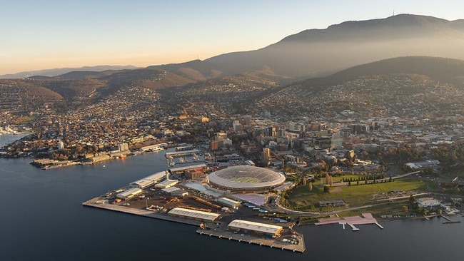 Renders of Macquarie Point stadium. Picture: Cox Architecture. **Hobart stadium, Mac Point stadium, new Tasmania AFL stadium