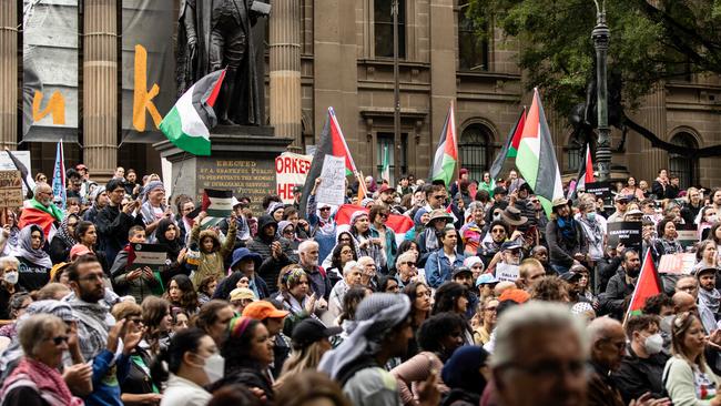 Pro-Palestine supporters gather at the State of Library of Victoria. Since the October 7 attacks in Israel there has been an increase in Islamophobia as well as anti-Semitism Picture: NCA NewsWire