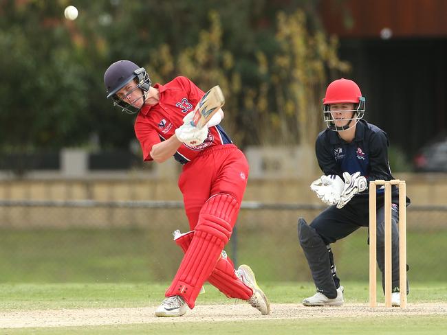 Premier Cricket Second XI GF: Footscray v Melbourne: Xander Buxton of Melbourne batting on Saturday, April 17, 2021 in Footscray, Australia