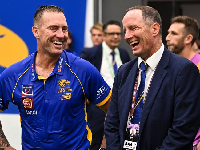 Interim West Coast coach Jarrad Schofield and CEO Don Pyke Picture: Daniel Carson/AFL Photos via Getty Images