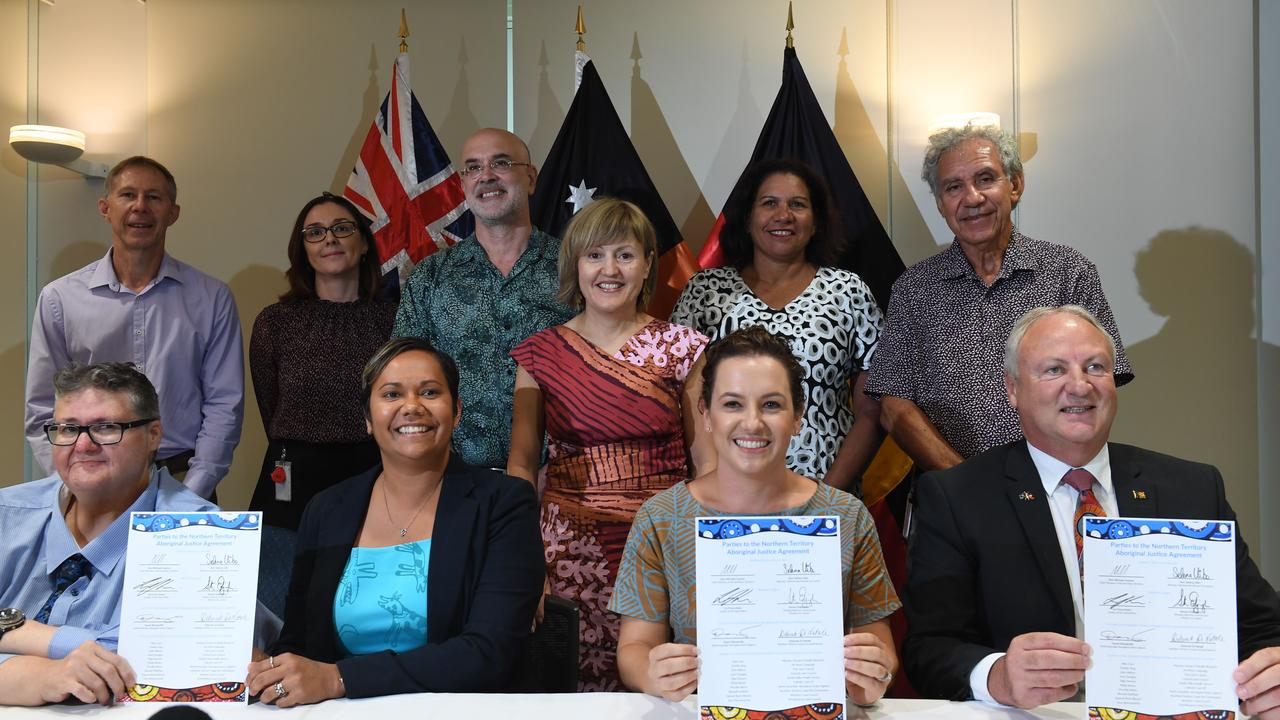 Board members and parties after signing the Aboriginal Justice Agreement. Picture: (A)manda Parkinson