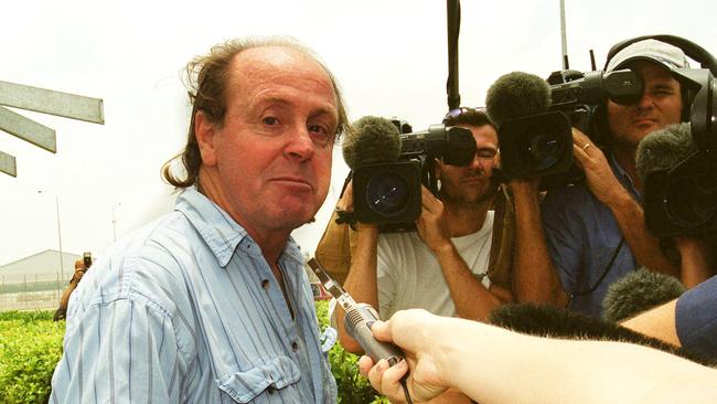 The late Dennis Raymond Ferguson leaves Wolston Correctional Centre at Wacol. Vigilante mobs chased him from town to town before he fled to NSW.