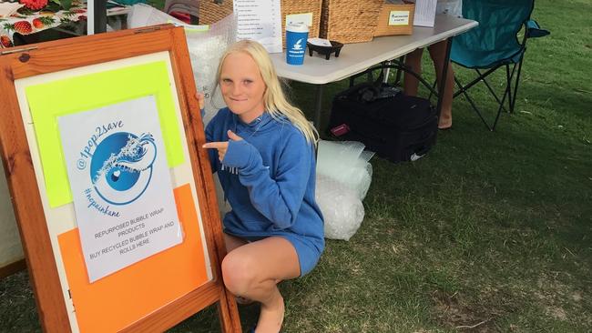 Gold Coast surfer Phoebe Kane’s idea of reusing bubble plastic and turning into a game to stop waste and make money. Photo supplied