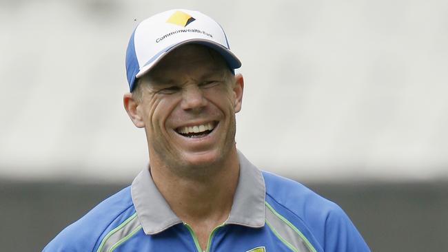 Opener David Warner enjoys a laugh at the Australian net session at the MCG on Saturday ahead of the Boxing Day Test.