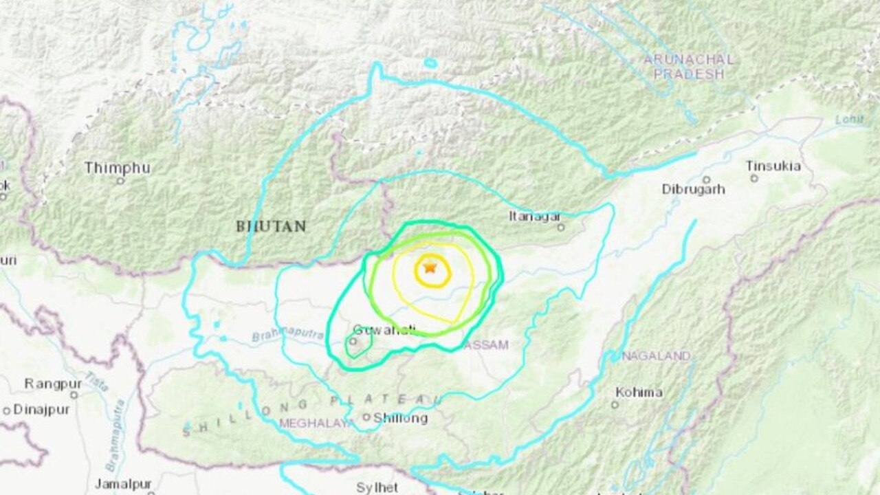 The earthquake north-northwest of Dhekiajuli and south of the border with Bhutan. Picture: Accuweather