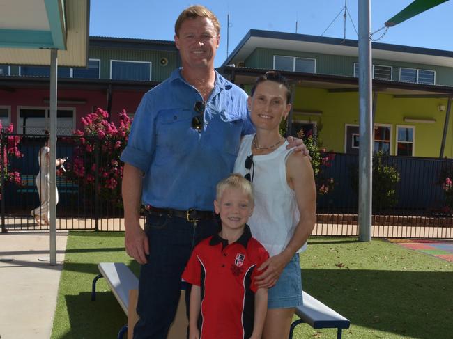 Andrew, Penelope and Harry on the first day of school at Our Lady of Southern Cross College