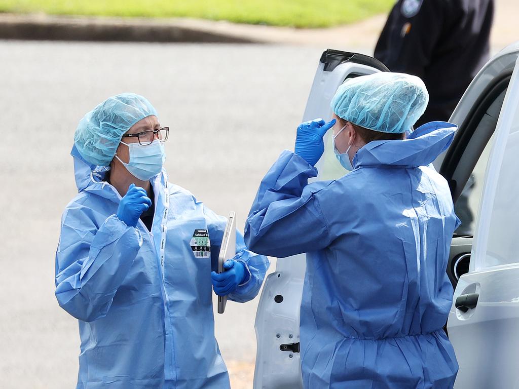 Forensic police at the scene Monday morning. Picture: Liam Kidston