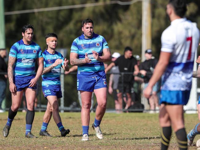 Dalton Armstrong, Rahiri Leach and Tamati Leach celebrate a Marrickville Kings mistake. Picture: Adam Wrightson Photography