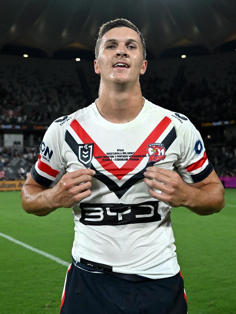 Hugo Savala after making his debut for the Roosters. Picture: NRL Photos