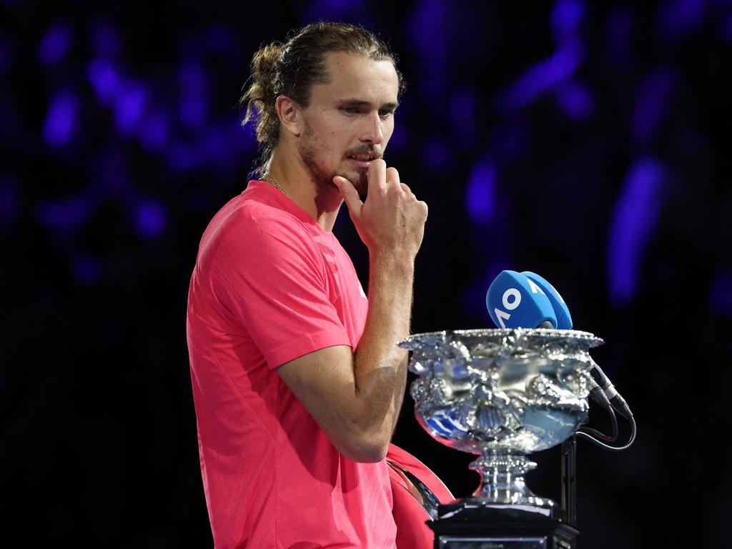 A Melbourne woman repeatedly yelled at Alexander Zverev when he took to the stage to make his runners-up speech. Picture: AFP