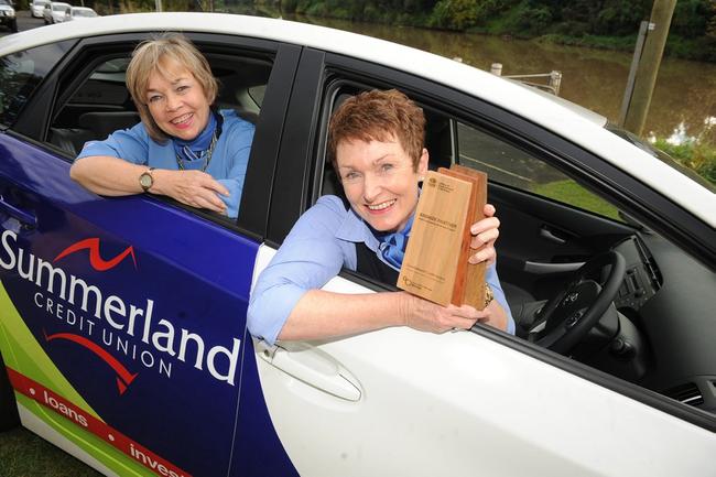 File photo from 2011 showing Summerland Credit Union CEO Margot Sweeny (left) and sustainability co-ordinator Jo-Anne Rice pictured with the Sustainability Advantage Bronze award. The credit union has now received a silver award and been named a leader in environmental sustainability. Picture: Jacklyn Wagner