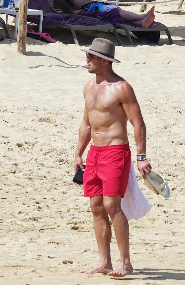 Sam Burgess pictured strolling along Cabo Beach in Mexico on Wednesday. Picture: BACKGRID