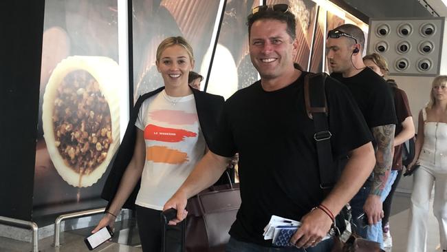 Karl Stefanovic and Jasmine Yarbrough depart Mexico after their wedding. Picture: Jonathon Moran