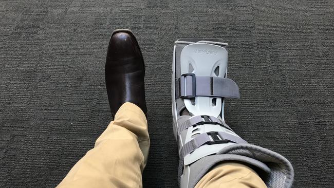 Former premier Jay Weatherill’s moon boot, a photo he helpfully supplied.