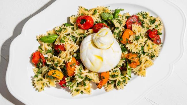 Elizabeth Hewson's pasta salad pairs all the herbs with a beautiful burrata