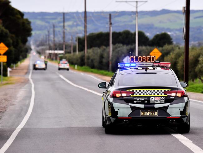 Police road block on Aldinga Road  of a fatal 300 metres East of South road on Aldinga Road ,Aldinga Wednesday,July,31,2019.(Image AAP/Mark Brake)