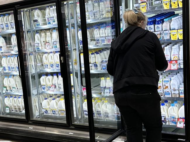 The milk section of Woolworths in Collingwood.Thursday, October 19, 2023.