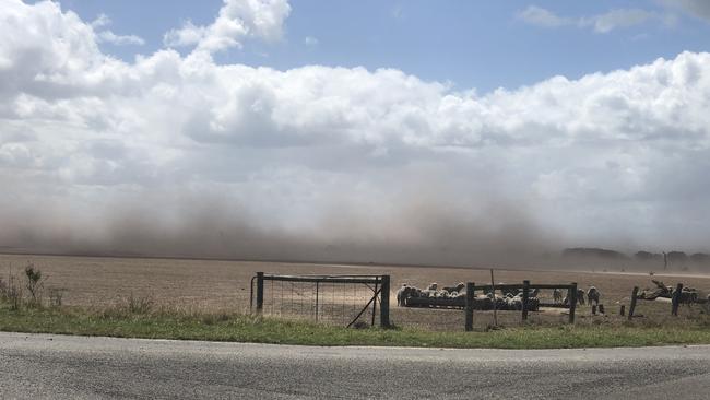 Giffard farmer Dan Boland's Boland Farm has turned into a moonscape after two years of drought. Picture: Dan Boland