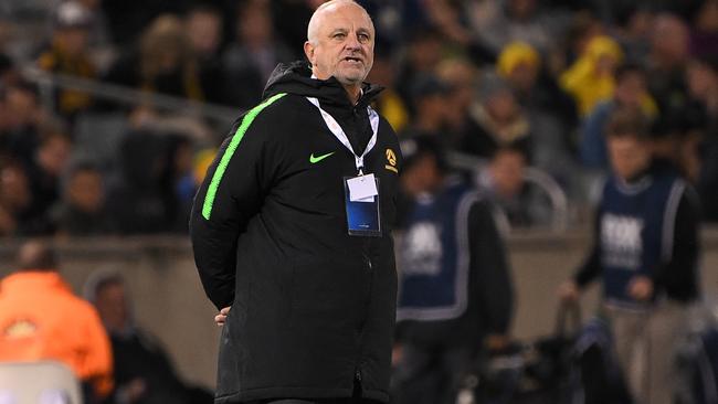 Australia Manager Graham Arnold during the FIFA World Cup Asian Qualifiers match between the Australian Socceroos and Nepal at GIO Stadium in Canberra, Thursday, October 10, 2019. (AAP Image/James Gourley) NO ARCHIVING, EDITORIAL USE ONLY.