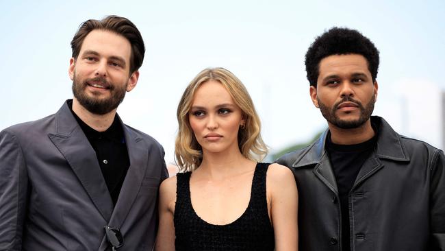 Lily-Rose Depp and The Weeknd, pictured with director Sam Levinson, star in The Idol. Picture: AFP