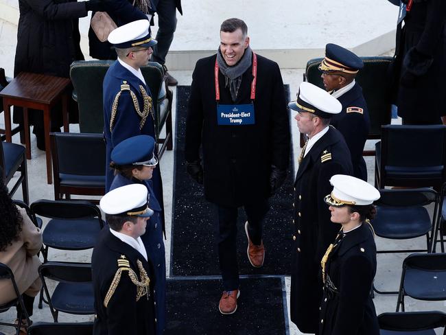 A cheerful Master Sergeant Matthew Nall stand-in for President-elect Donald Trump during the inauguration dress rehearsals. Picture: Getty Images via AFP