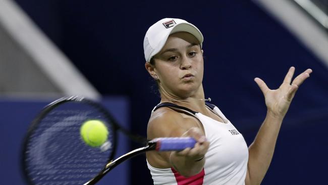 Ashleigh Barty, of Australia, returns a shot to Lauren Davis during the second round of the U.S. Open tennis tournament Wednesday, Aug. 28, 2019, in New York. (AP Photo/Adam Hunger)