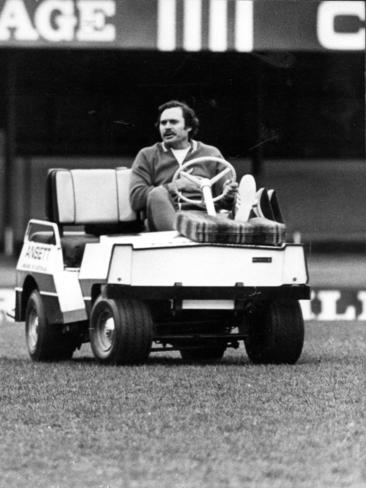 North Melbourne coach Ron Barassi goes for a ride in 1976.