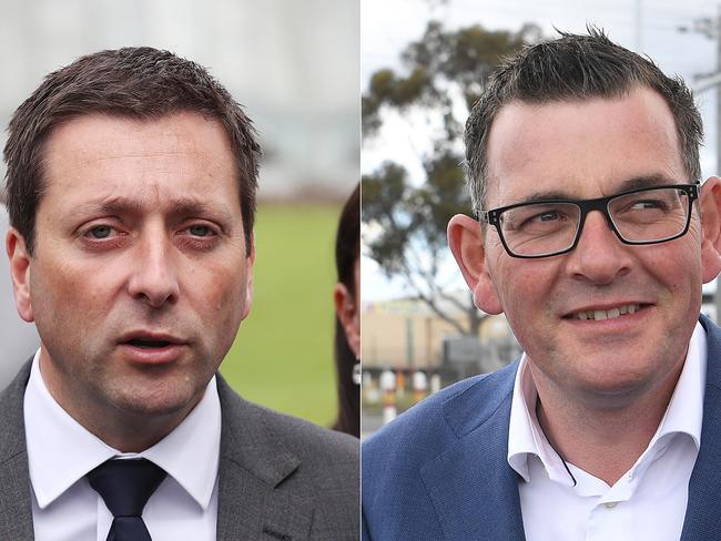 Opposition Leader Matthew Guy and Premier Daniel Andrews faced off at the previous state election in November 2018. Pictures: David Crosling, Julian Smith