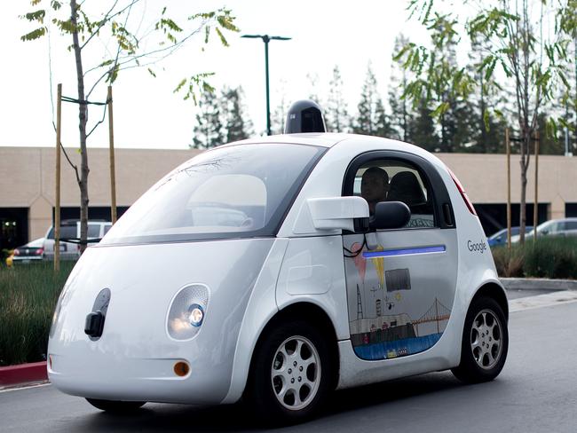 A Google self-driving car traversing a parking lot at Google's headquarters in Mountain View, California. Picture: AFP