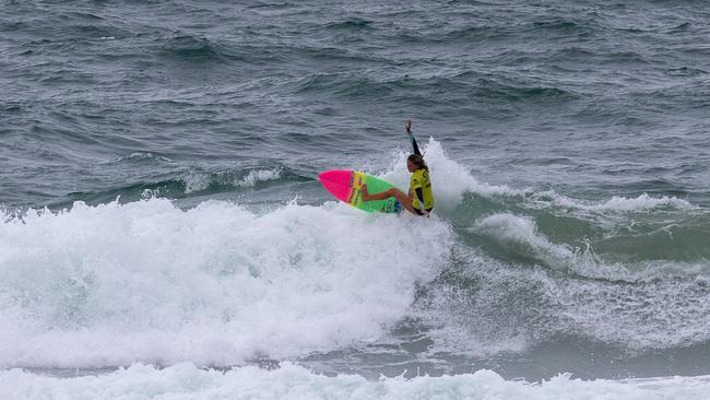 Shaye Leeuwendal (Currumbin) in action at the 2018 Rip Curl GromSearch on the Sunshine Coast. Picture: SURFING QUEENSLAND