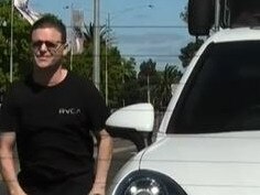 Former champion jockey Danny Nikolic has been accused of breaking the rear vision mirror of a private eye’s car after being served with court papers., Footage of the incident, which occurred on Wednesday in Melbourne’s western suburbs, shows a visibly angry Nikolic getting out of his luxury Porsche Cayenne and abusing the private detective. Supplied