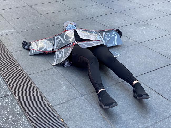 A Black Lives Matter protester in Times Square. Picture: Megan Palin